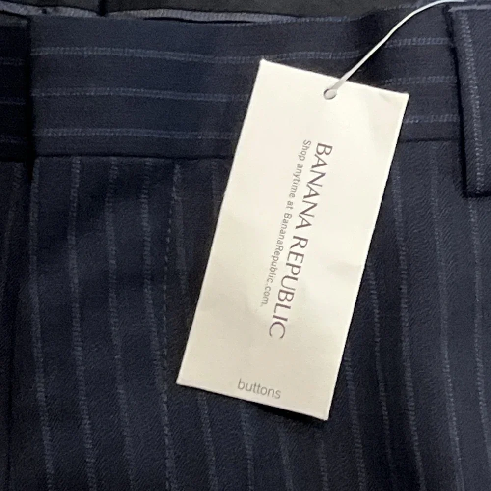 Banana Republic Tailored‎ Fit Dress Pants Mens 36X 32 Navy Blue Pin Stripe NWT